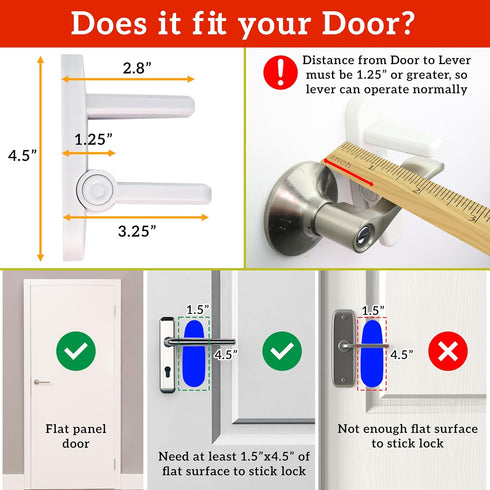 Door Lever Lock (3 Pack) Prevents Toddlers from Opening Doors. 3.25" L * 1.5" W * 4.5" H Easy One Hand Operation for Adults. Durable ABS with 3M A...