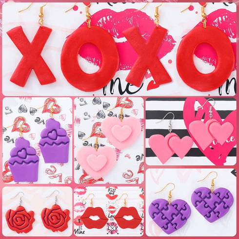 Kajaia 114 Pieces Valentin's Day Polymer Clay Cutters with Earring Cards 16 Shapes Valentines Earring Clay Cutters 80 Earring Hooks and Rings Hear...