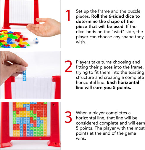 Gamie Tetriminos Blocks Game - 3D Puzzles for Kids and Adults with 50 Game Pieces, Game Board, and Drawstring Bag - Retro-Inspired Brain Teaser Pu...