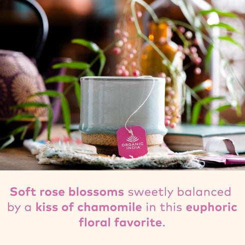 ORGANIC INDIA Tulsi Sweet Rose Herbal Tea - Holy Basil Leaf, African Basil, Chamomilie, Lemon Myrtle, Stress Relieving, Immune Support, USDA Certi...