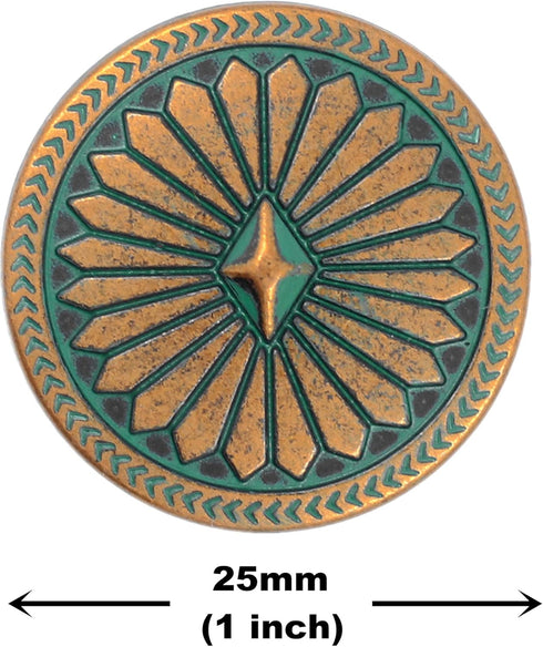 Bezelry 10 Pieces Diamond Flower Metal Shank Buttons. 25mm (1 inch) (Copper Green)...