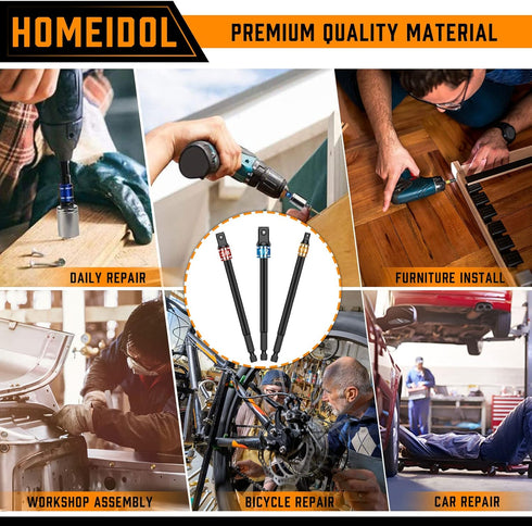 3-Piece 6-Inch Hex Shank Impact Grade Power Socket Adapter Set - Turns Impact Drill Driver into High Speed Socket Driver Extension Bit - 1/4-Inch,...