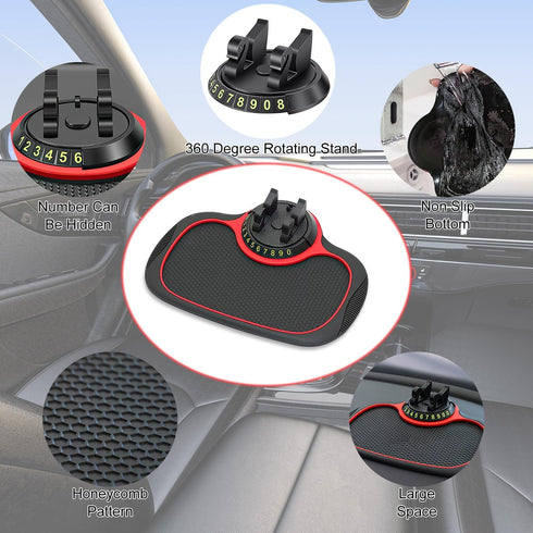 Multifunction Car Anti-Slip Mat Auto Phone Holder, Rotatable Anti Skid Car Dashboard Pad with Temporary Parking Numbe, Universal Phone Holder With...