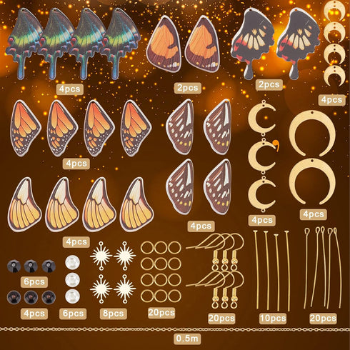 SUNNYCLUE 1 Box 10 Pairs Butterfly Earrings Dangle Making Starter Kit Spring Wing Charms Star Moon Acrylic Charm Glass Beads for Jewelry Making Ki...