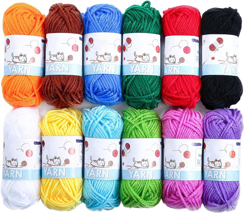 12 Acrylic Yarn Skeins Mini Craft Yarn, 12 Colors Starter Crochet Bulk Yarn for Child, Adult Knitting Crochet Crafts (12 x 15g)......