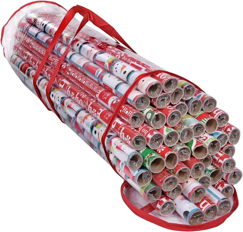 Primode Wrapping Paper Storage Bag, Gift Wrap Organizer, Fits 40 Inch Long Rolls, Hold Up to 24 Rolls, Heavy Duty Clear PVC Bag with Top and Side ...