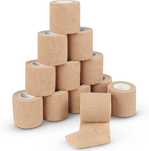 Ever Ready First Aid Self Adherent Cohesive Bandages 3" x 5 Yards - 12 Count, Tan...