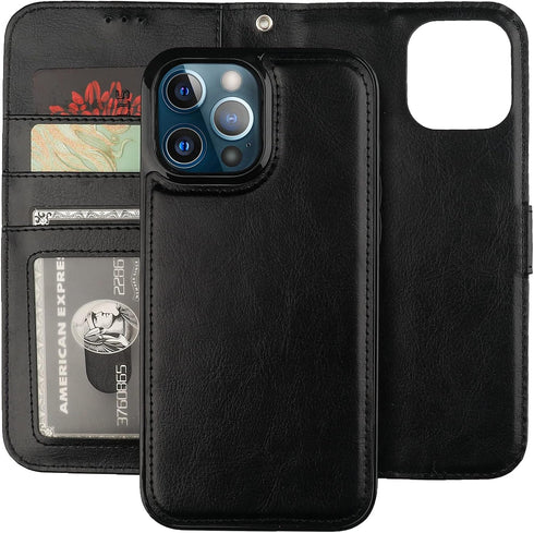 Bocasal Detachable Wallet Case for iPhone 13 Pro Max RFID Blocking Card Slots Holder Premium PU Leather Magnetic Kickstand Shockproof Wrist Strap ...