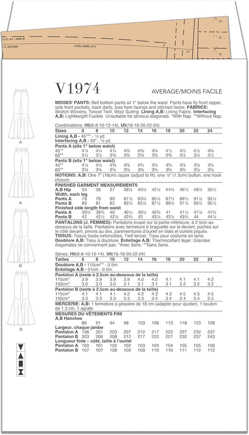 Vogue Misses' Bell Bottom Pants Sewing Pattern Kit, Design Code V1974, Sizes 16-18-20-22-24...