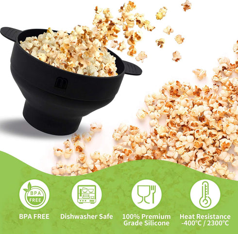 MMUGOOLER Original Microwave Popcorn Popper Silicone Popcorn Maker, Collapsible Bowl with Lid BPA Free and Dishwasher Safe, Quick & Easy(Black)...