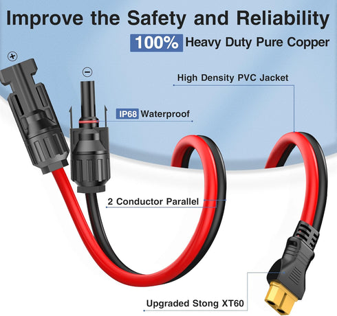 YQMAJIM Solar Panel Connector to XT60 Extension Cable,(10AWG 3.3Ft) XT60 Connector to Solar Panel Charging Cord, Panel Solar to XT60 Adapter Charg...