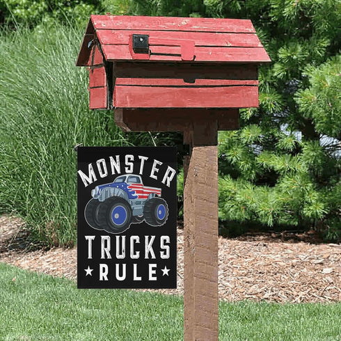 Monster Trucks Rule Garden Flags Double Sided, Art Funny Garden Flag Yard House Flags Double Sided Yard Decor Monster Trucks Rule Yard Flags...