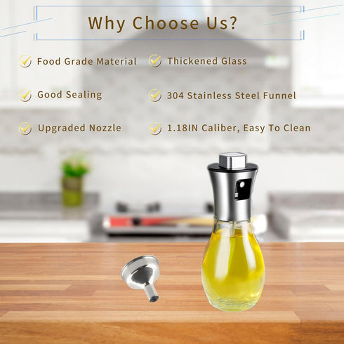 Olive Oil Sprayer For Cooking?200ml Glass Food Grade Spray Bottle?Refillable Oil Sprayer For Cooking,With Stainless Steel Funnel,Help You Control ...