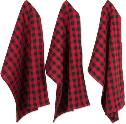 DII Buffalo Check Kitchen Collection, Classic Farmhouse Dishtowel Set, 18x28, Red & Black, 6 Piece...