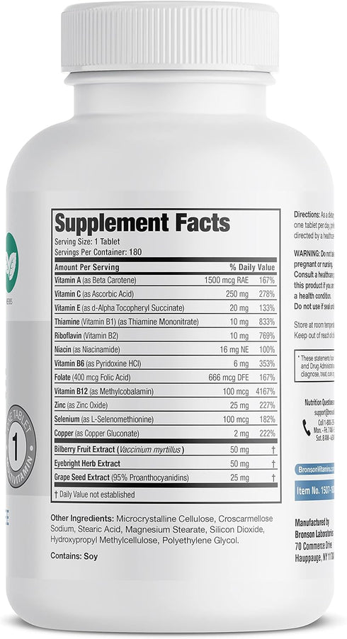 Bronson ONE Daily Vision Complete Eye Health Support Multivitamin Multimineral Supplement Formula, 180 Tablets...