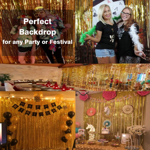 GOER 6.4 ft x 9.8 ft Metallic Tinsel Foil Fringe Curtains,Pack of 2 Party Streamer Backdrop for Birthday,Graduation Decorations and New Year Eve (...