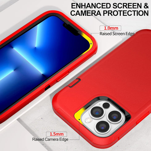 iPhone 13 Pro Max Case with Belt Clip and 2 Pack Screen Protector - Military Grade Rugged Full Body Phone Case (Red+Black)......