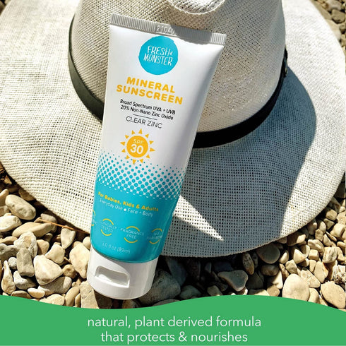 Fresh Monster Daily Kids Sunscreen, SPF 30 UVA/UVB, Clear Non-Nano Zinc Oxide Mineral Sunscreen, Face & Body Sunscreen, Reef Safe, Hypoallergenic ...