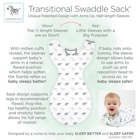 Amazing Baby Transitional Swaddle Sack, Arms Up Half-Length Sleeves & Mitten Cuffs, Swaddle for Newborn Transition to Baby Sleep Sack Wearable Bla...