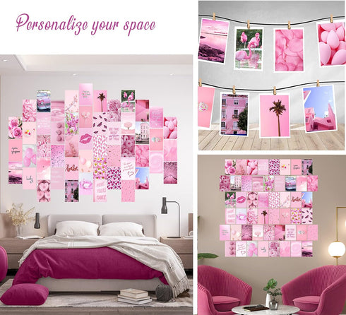 WOONKIT Pink Aesthetic Pictures, Collage Kit for Wall, Pink Room Wall Bedroom Dorm Decor, Room Decor for Teen Girls, Trendy 50pcs 4x6 inch...