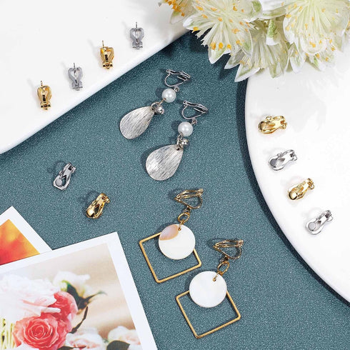 SUNNYCLUE 1 Box 40Pcs 2 Colors Clip-on Earring Converters Stainless Steel Clip on Earrings Clip on Earring Components Gold Silver Dangle Earring C...