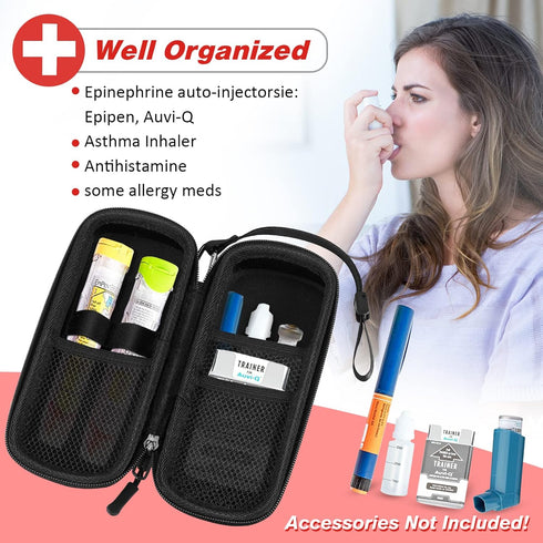 Epipen Medical Carrying Case, Hard Shell EVA Shock Absorption Travel Medication Organizer Bag Emergency Medical Pouch Holds 2 EpiPens, Asthma Inha...