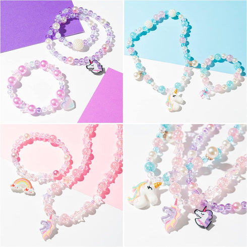OSNIE Unicorn DIY Bead Jewelry Making Kit for Kids Girls with Unicorn Rainbow Heart Bow-Knot Lollipop Crown Key Charms Beads for Bracelets Rings N...