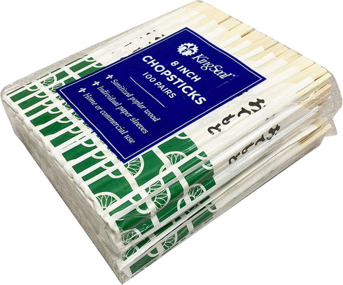 200 Count | KingSeal 8 Inch Natural Poplar Disposable Wood Chopsticks, Paper Sleeve, Waribashi, Bulk Pack - 2 Packs x 100 Pairs...