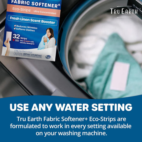 Tru Earth Fabric Softener Strips for Washing Machine, Alternative to Fabric Softener Liquid and Pods, Fresh Linen Scent Booster, Up to 64 Loads Pe...