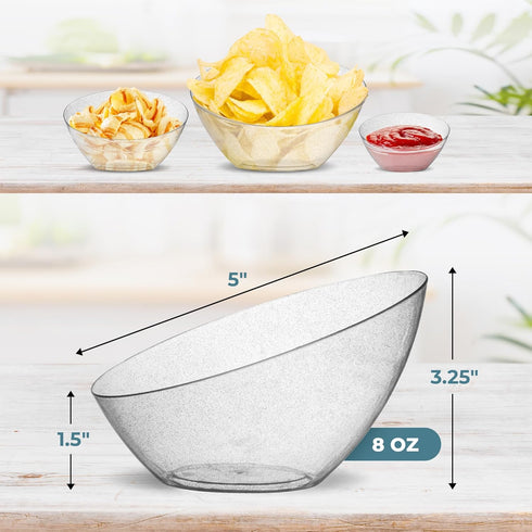 Posh Setting - Silver Plastic Serving Bowls for Party Angled Bowls Disposable Chip Bowls Candy Bowls for Party Table Salad and Fruit Bowls for Par...