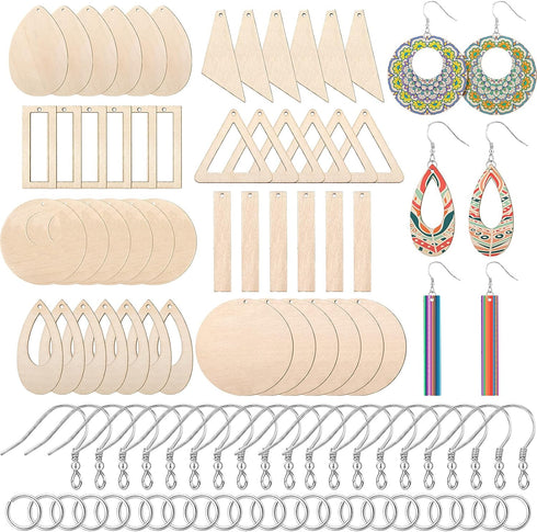 Hicarer 197-Piece Wooden Dangle Earring Making Kit, Including 48 Wooden Pendants, 100 Jump Rings, 49 Earring Hooks for DIY Craft Jewelry Making Su...