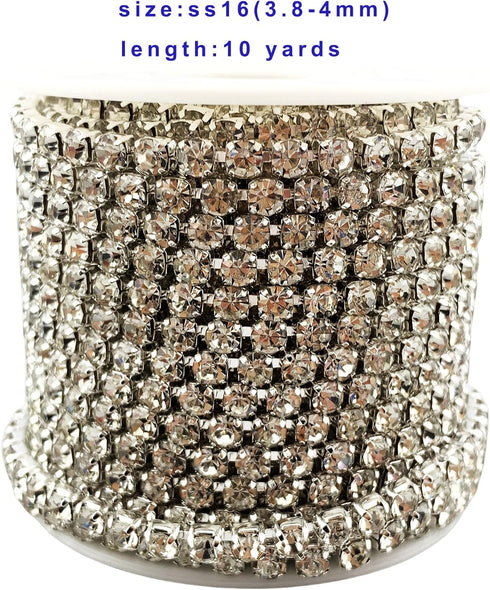 10 Yard Crystal Rhinestone Close Chain Clear Trim Sewing Craft Silver color (4mm)...