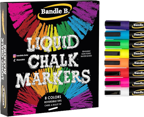 Chalk Markers - 8 Vibrant, Erasable, Non-Toxic, Water-Based, Reversible Tips, For Kids & Grown-Ups for Glass or Chalkboard Markers for Businesses,...
