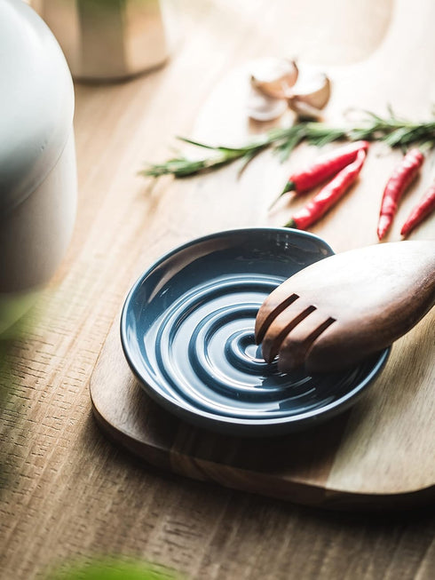 Spoon Holder, Ceramic Spoon Rest Spoon Rest for Countertop, Kitchen Decor for Stove Top, Coffee Bar Accessories, Dark Blue...