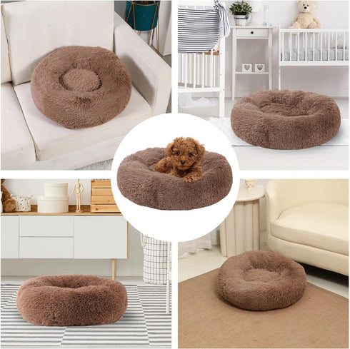 Calming Dog Bed, Dog Beds for Small Melium Dogs, Fluffy Donut Dog & Cat Bed Washable, Round Anti Anxiety Dog Bed, Small Dog Bed with Non-Slip Bott...