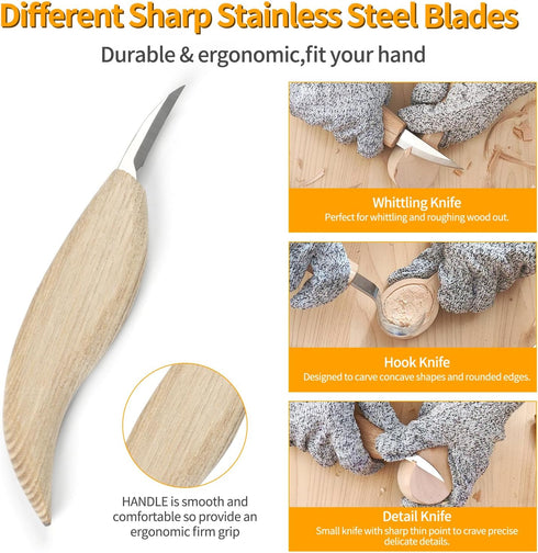 Wood Carving Tools Set - Wood Carving Knife Kit with Carving Hook Knife, Wood Whittling Knife, Detail Carving Knife, Whittling Kit for Kids Adults...