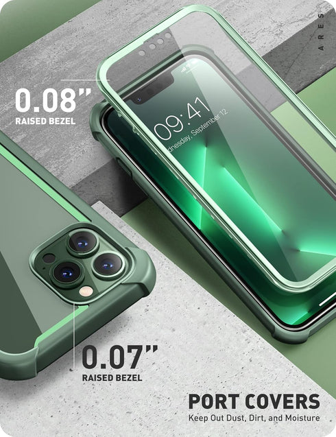i-Blason Ares Case for iPhone 13 Pro 6.1 inch (2021 Release), Dual Layer Rugged Clear Bumper Case with Built-in Screen Protector (Green)...