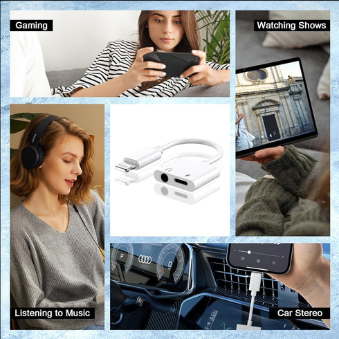 Apple MFi Certified 2 Pack Lightning to 3.5mm Headphone Jack Adapter, 2 in 1 iPhone Headphone Adapter Charger and Aux Audio Splitter Cable Dongle ...