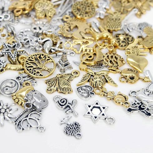 BIHRTC 200 Pack of Jewelry Charms Mixed Smooth Silver Metal Charms Pendants DIY Charm Bracelet Making Gold Charm Bracelet for Women Bracelet Neckl...