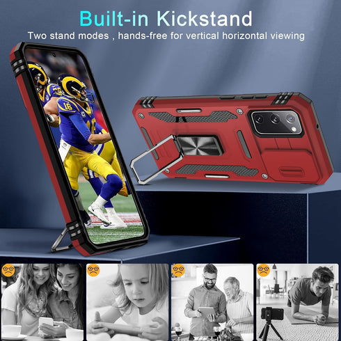 DEERLAMN for Samsung Galaxy S20 FE Case with Slide Camera Cover+Screen Protector (1 Pack), Rotated Ring Kickstand Military Grade Shockproof Protec...