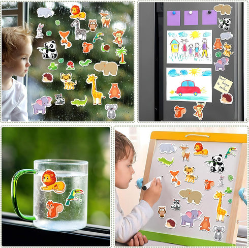 MARFOREVER 50 PCS Jungle Animals Window Gel Clings Stickers Removable and Reusable Window Clings Decals Thick Gel Clings for Adults Kids Classroom...