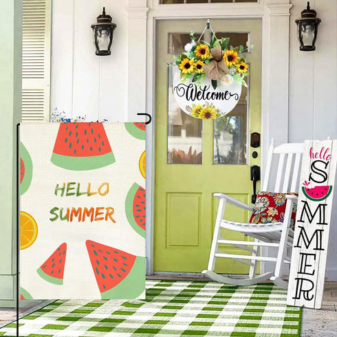 Hello Summer Watermelon Garden Flags 12x18 Double Sided Outside Vertical Burlap Fruit Cool Summer Flag Yard Decorations Outdoor...