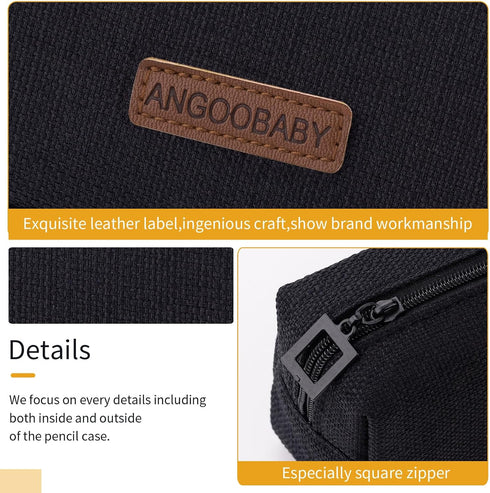 ANGOOBABY Small Pencil Case Student Pencil Pouch Coin Pouch Cosmetic Bag Office Stationery Organizer for Teen School - Black...