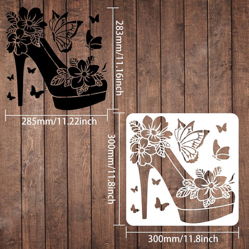 FINGERINSPIRE Flower High Heel Shoe Template Stencil, 11.8x11.8inch Butterfly Reusable Stencils for Painting Wall, Art DIY at Home for Decor Fabri...