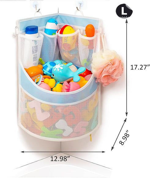 PVC Material Bathtub Toy Holder Prevent Long Spots Bath Toy Storage Bath Toys for Kids Ages 4-8 17“x13”Mesh Bath Toy Holder let Baby Bath Toys Qui...