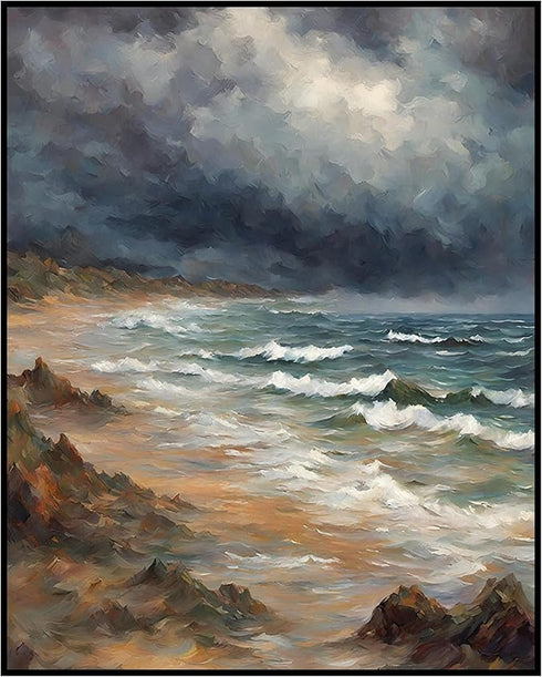 Posterizer 1 pcs- sea and beach themed oil painting style print 1-Landscape & Nature Art-Floral Botanical Art- Decor for Home & Office- unframed w...