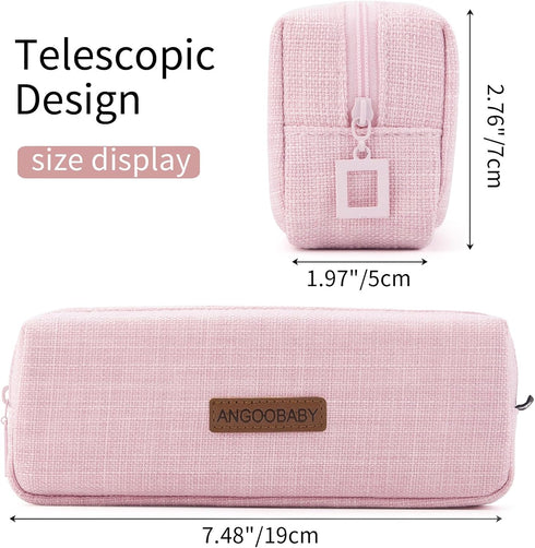 ANGOOBABY Small Pencil Case Student Pencil Pouch Coin Pouch Cosmetic Bag Office Stationery Organizer for Teen School-Pink...