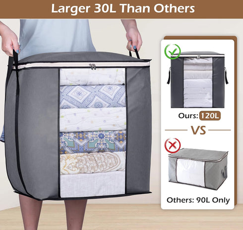 SLEEPING LAMB 120L Extra Large Blanket Storage Bags Breathable Clothes Storage Containers for King Comforter Bedding Pillow Sheet, Reinforced Hand...