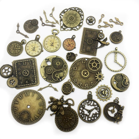Youdiyla 100g Steampunk Clock Face Dial Pointer Charm Pendant, Mix Antique Metal Pendant Supplies Findings for Jewelry Making (Bronze HM71)...