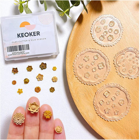 KEOKER Flower Polymer Clay Molds - 4 Pcs flower & Leaf Polymer Clay Molds for Jewelry Making, Daisy Miniature Clay Molds, Polymer Clay Molds for P...
